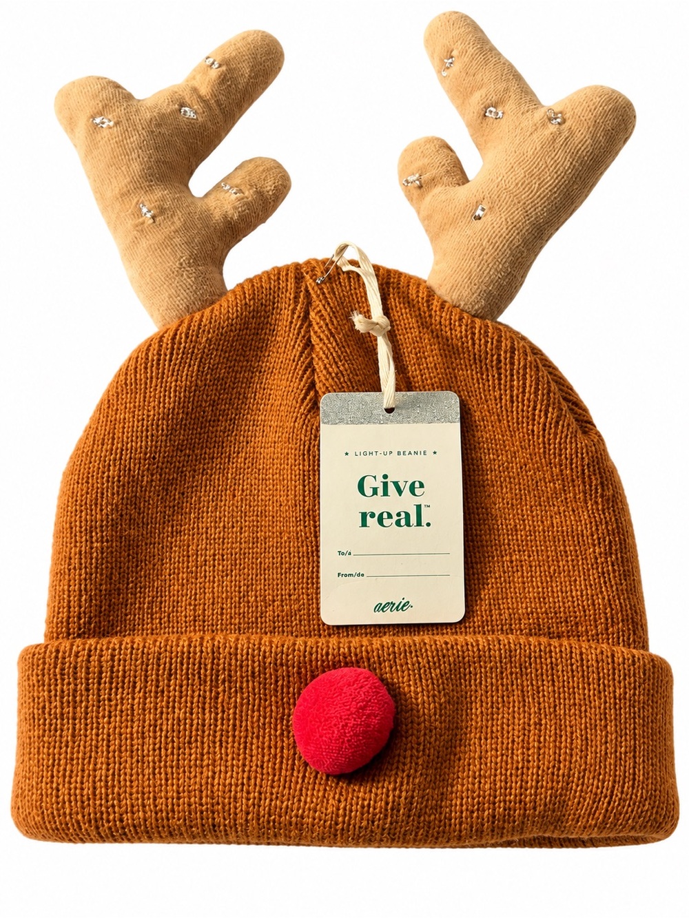 Aerie NWT Light-Up Reindeer Antler Beanie Rudolph Christmas Holiday Hat